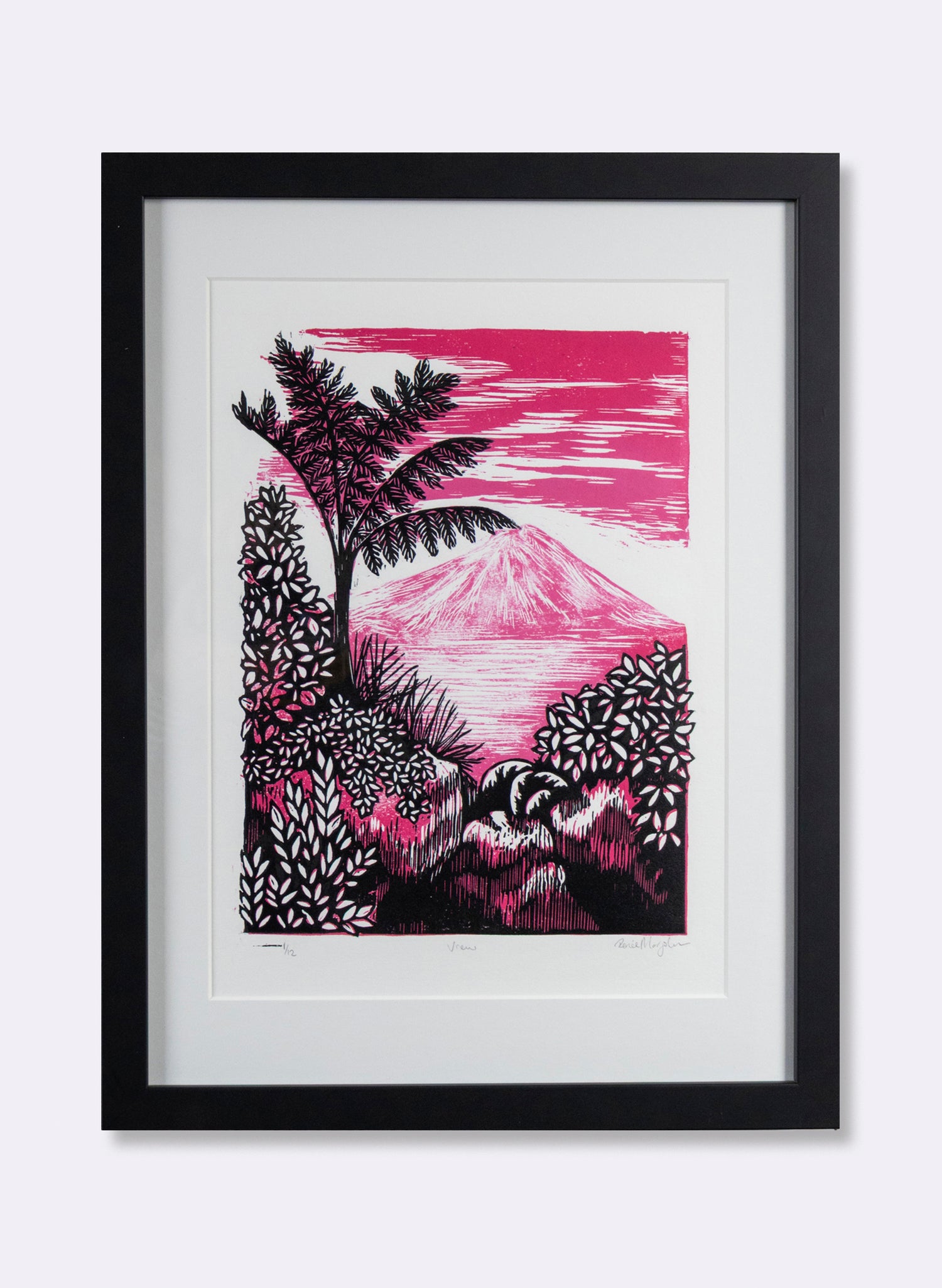 View (Pink) -  Wood Cut Print Framed