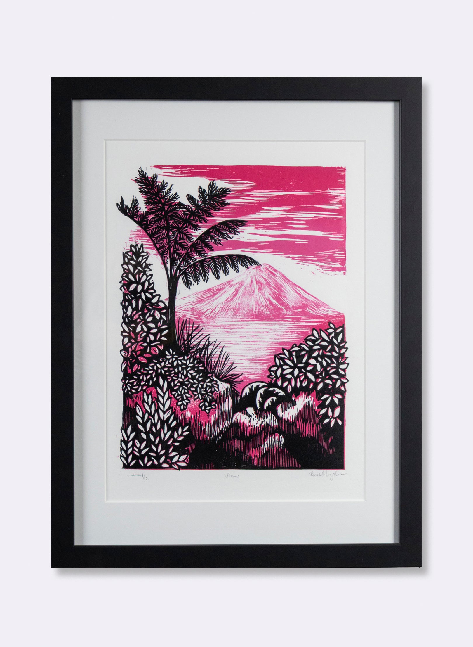 View (Pink) -  Wood Cut Print Framed