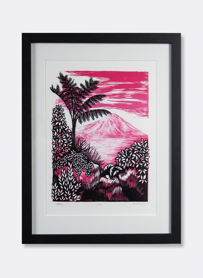View (Pink) -  Wood Cut Print Framed