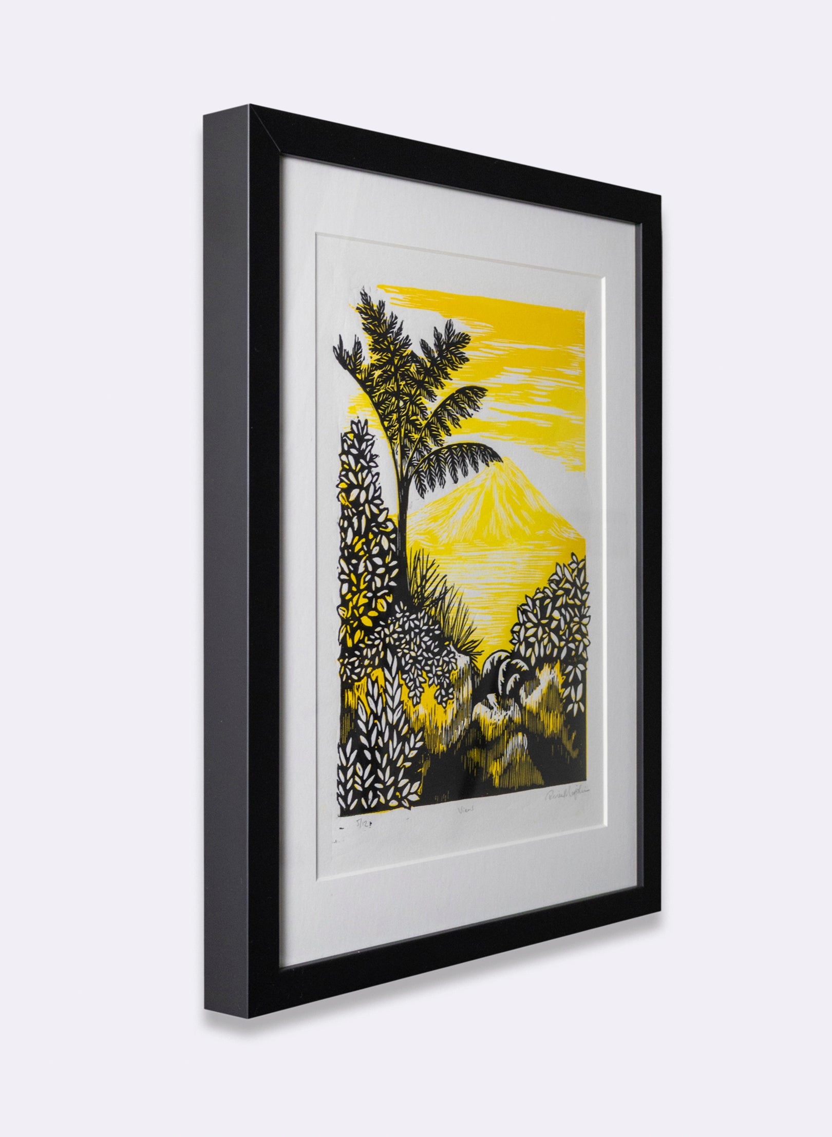 View (Yellow) -  Wood Cut Print Framed