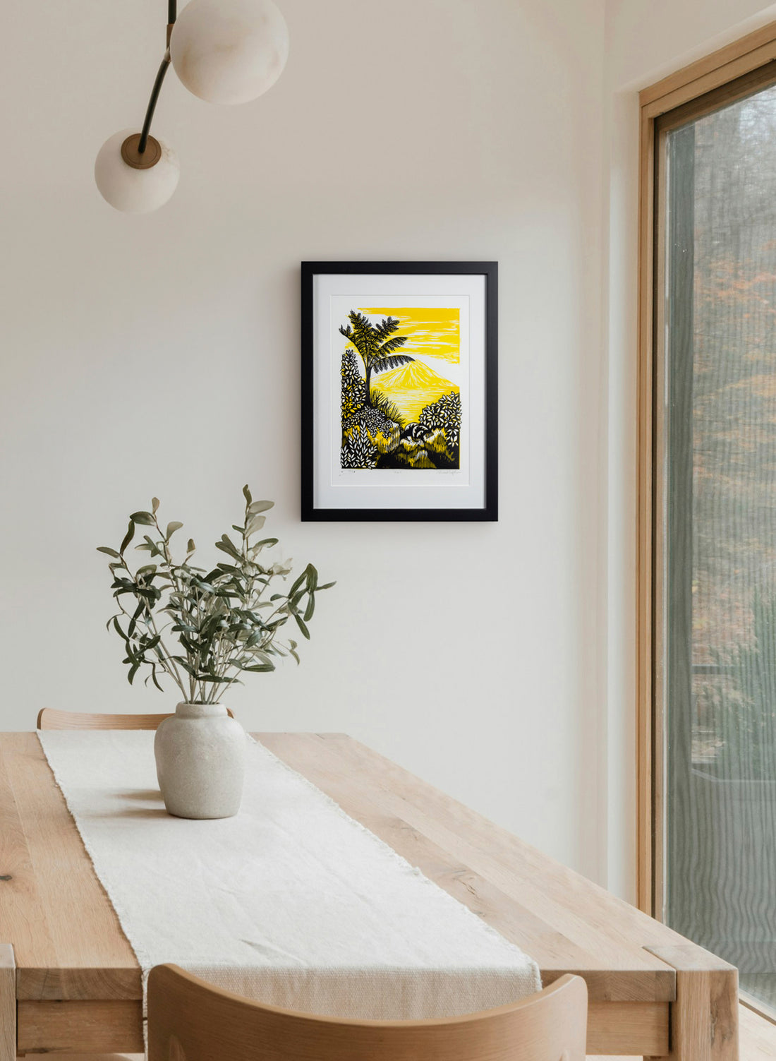 View (Yellow) -  Wood Cut Print Framed