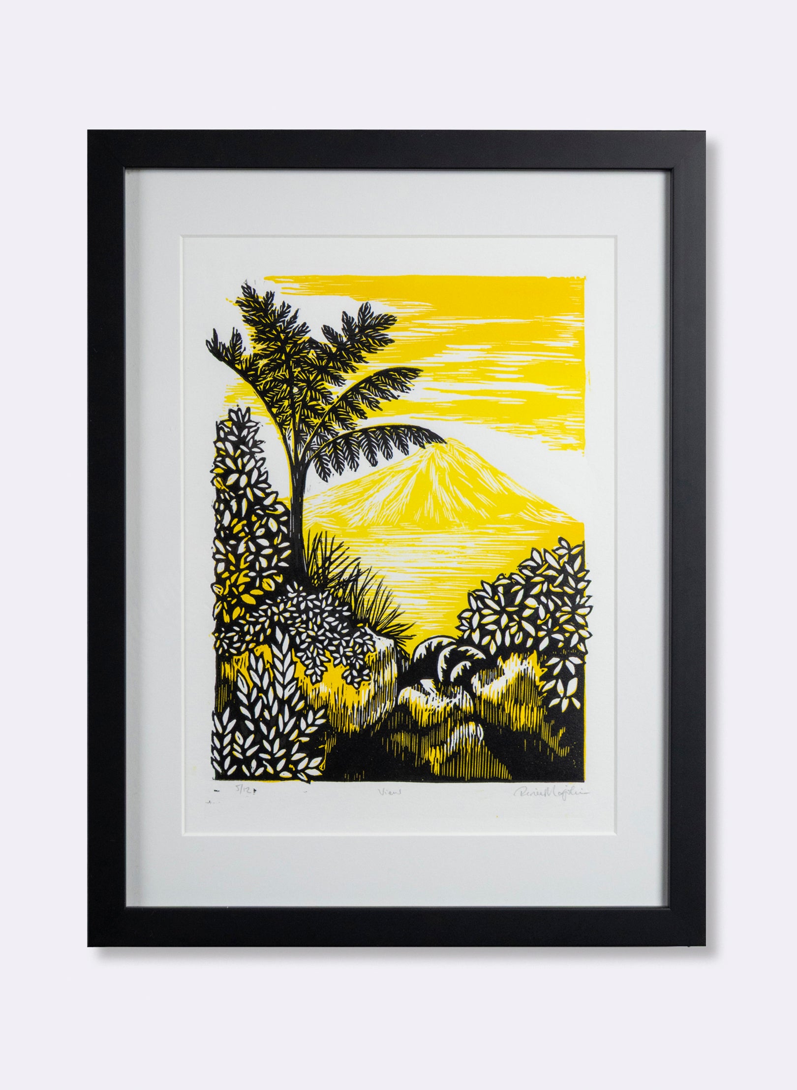View (Yellow) -  Wood Cut Print Framed