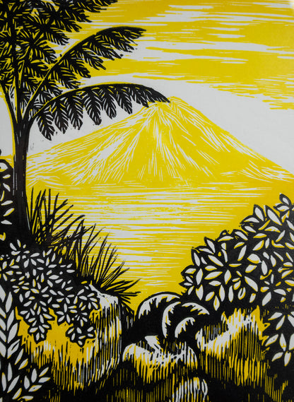 View (Yellow) -  Wood Cut Print Framed