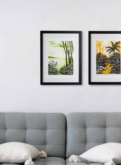 Coast -  Wood Cut Print Framed