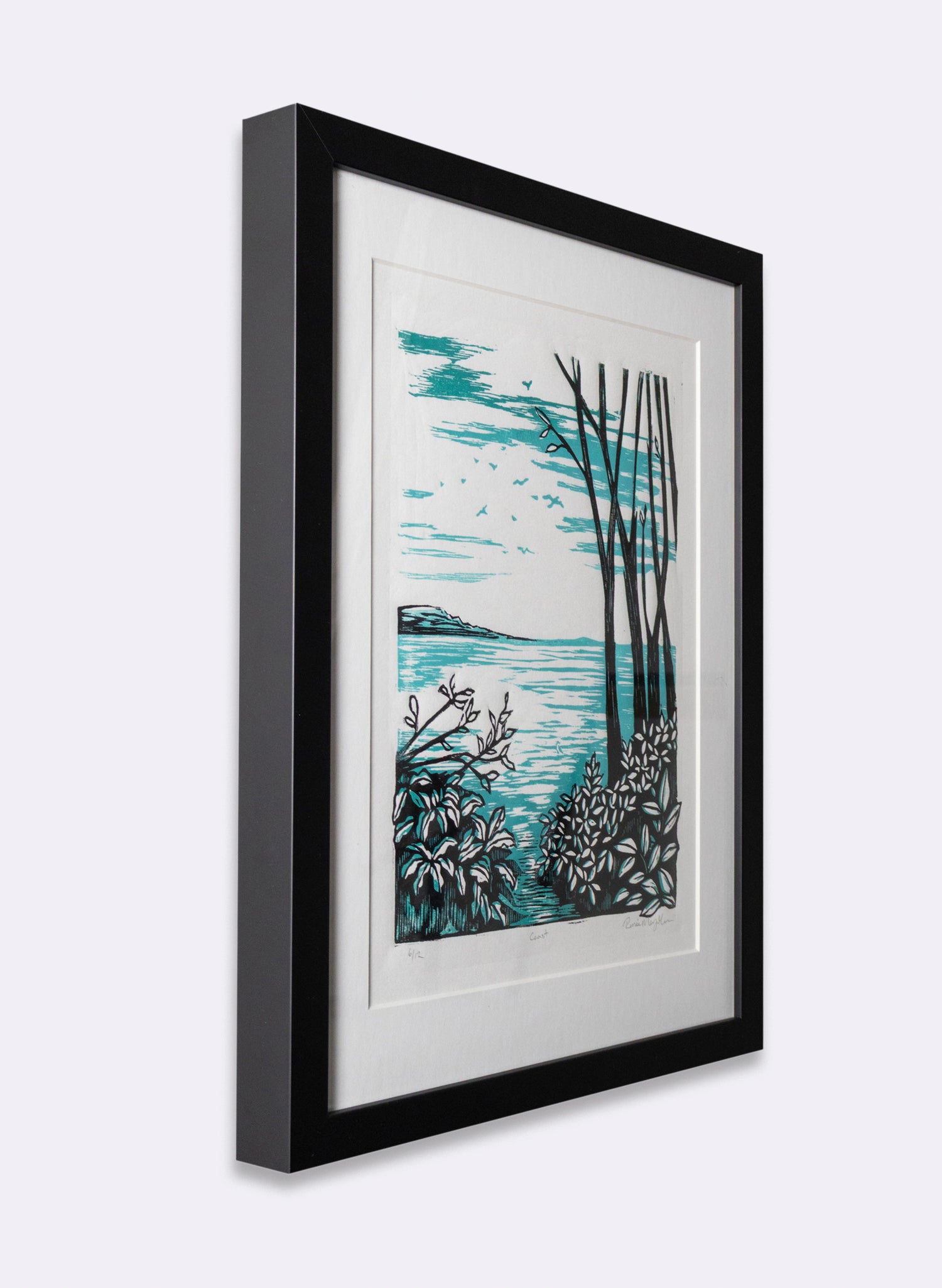 Coast (Teal) -  Wood Cut Print Framed