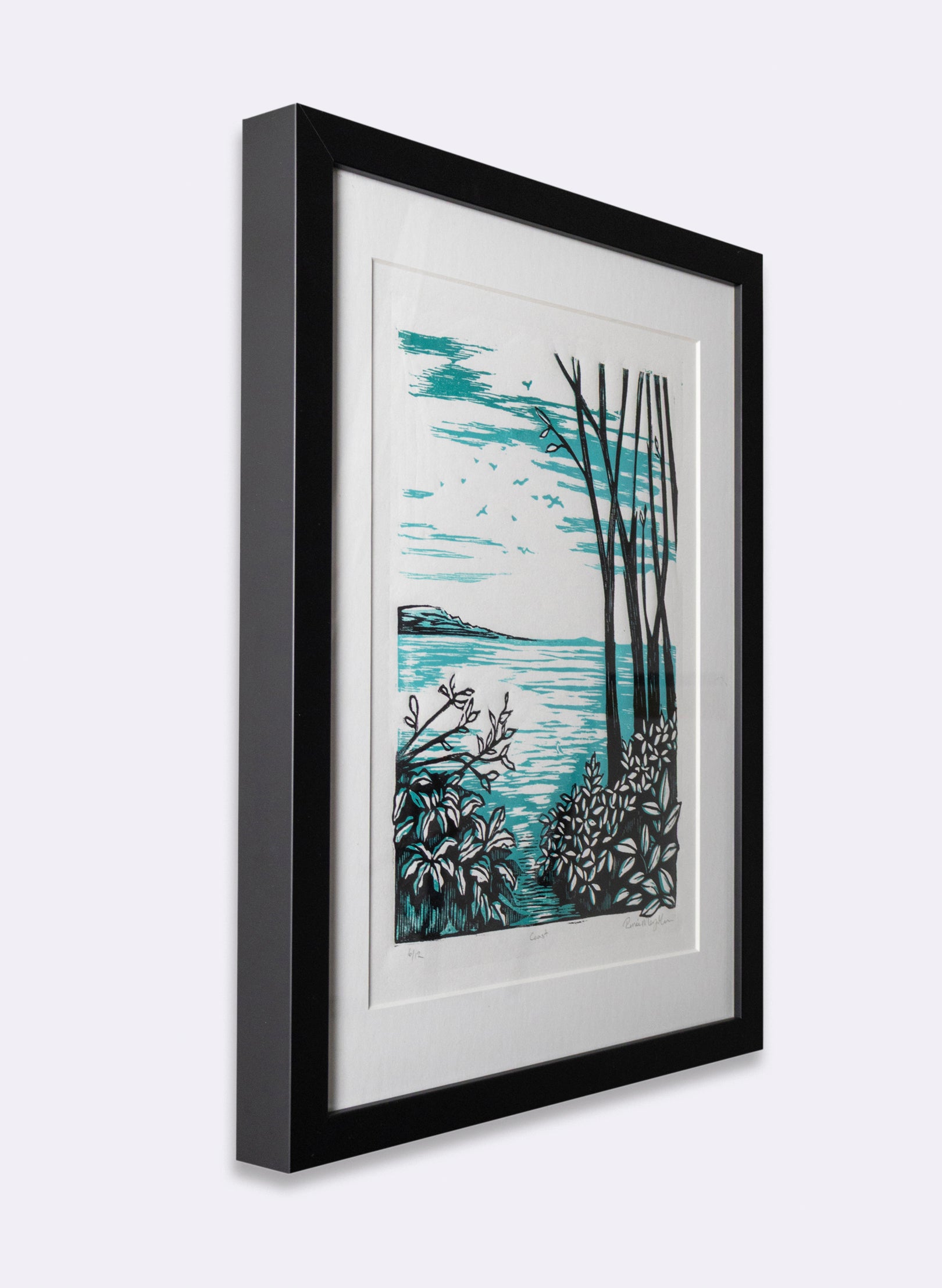 Coast (Teal) -  Wood Cut Print Framed