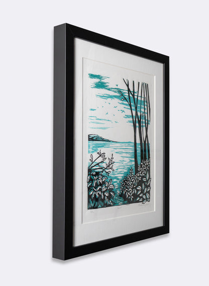 Coast (Teal) -  Wood Cut Print Framed