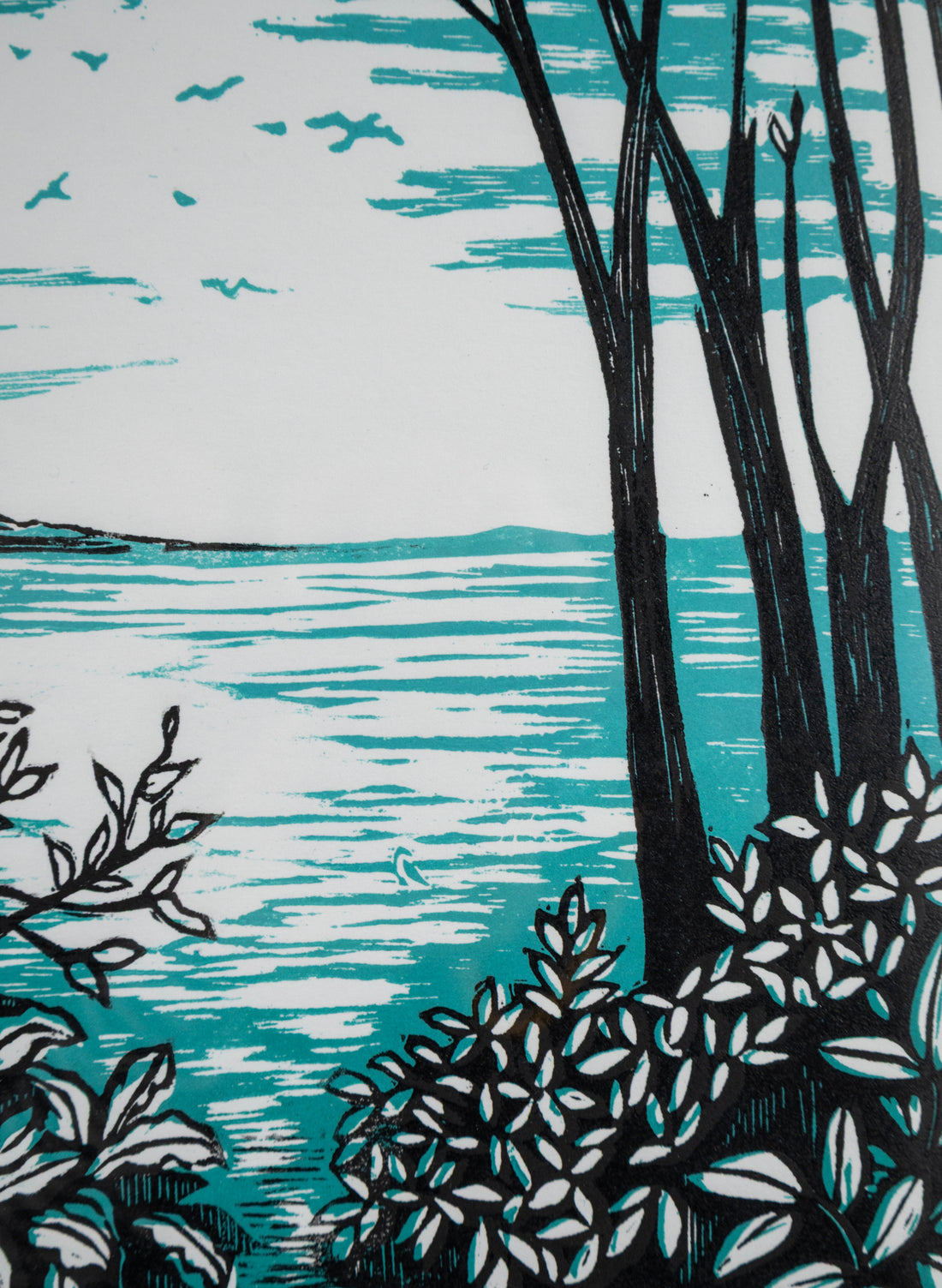 Coast (Teal) -  Wood Cut Print Framed