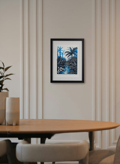 Path (Blue) -  Wood Cut Print Framed