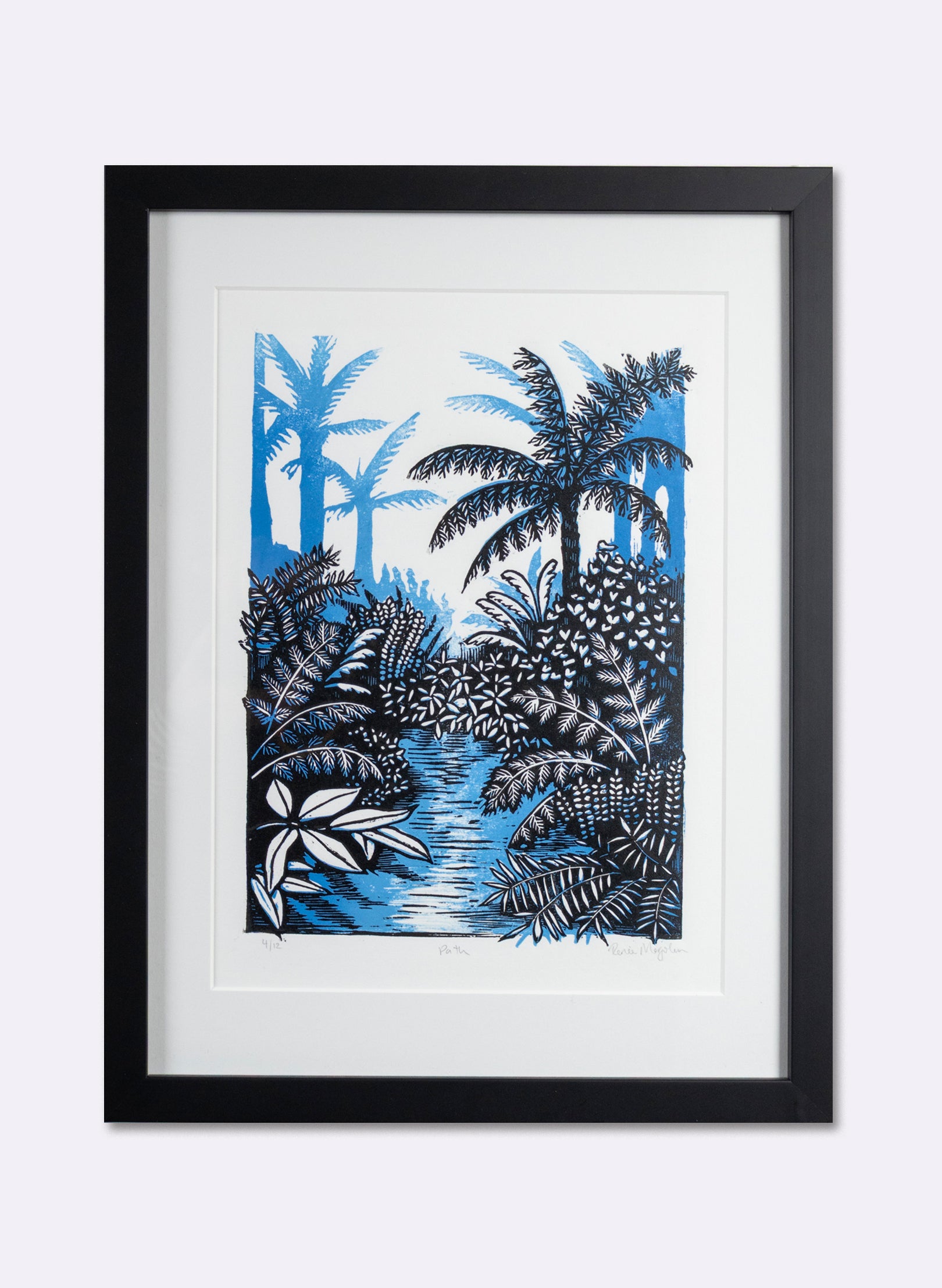 Path (Blue) -  Wood Cut Print Framed
