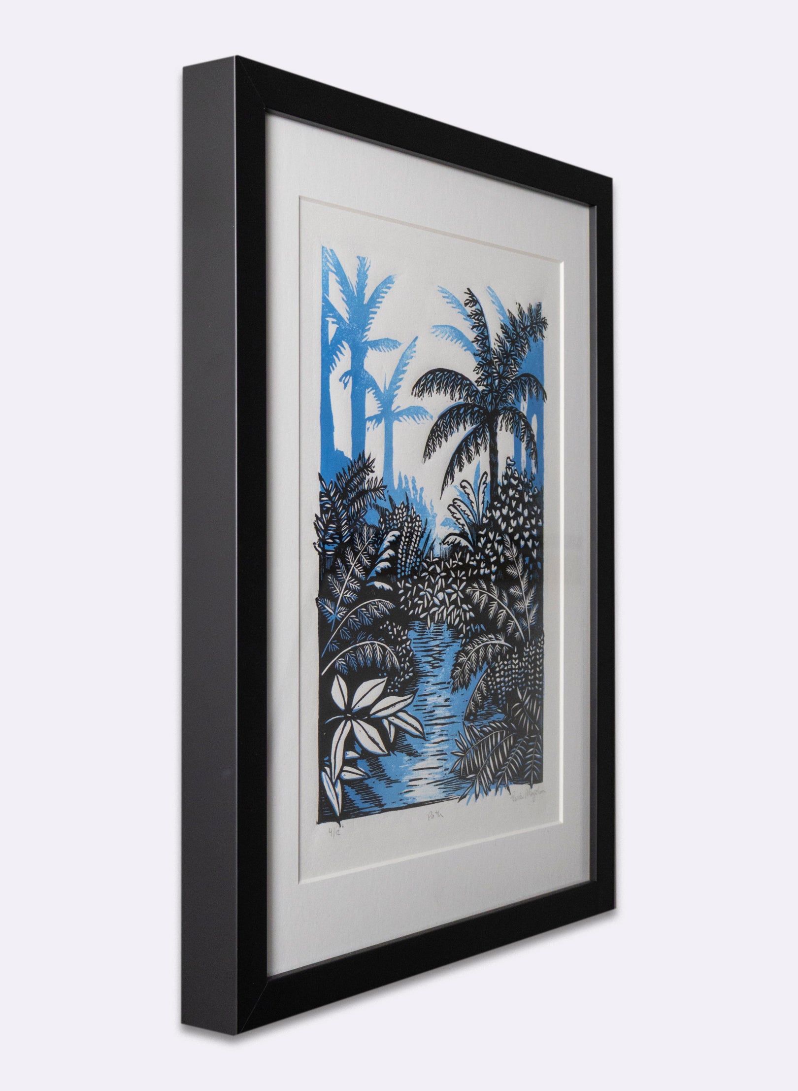Path (Blue) -  Wood Cut Print Framed