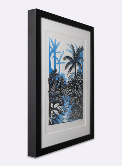 Path (Blue) -  Wood Cut Print Framed