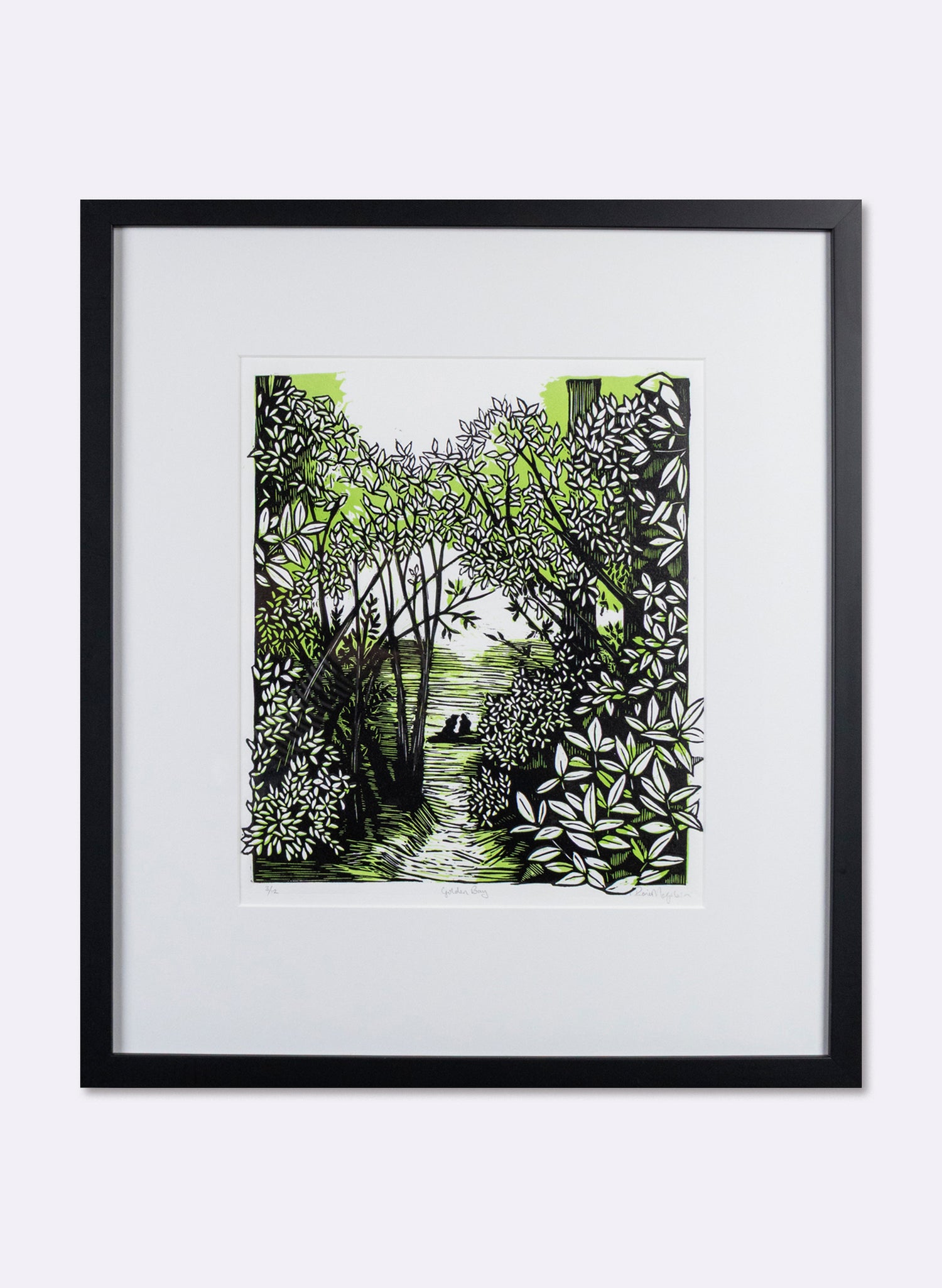 Golden Bay (Green) -  Wood Cut Print Framed