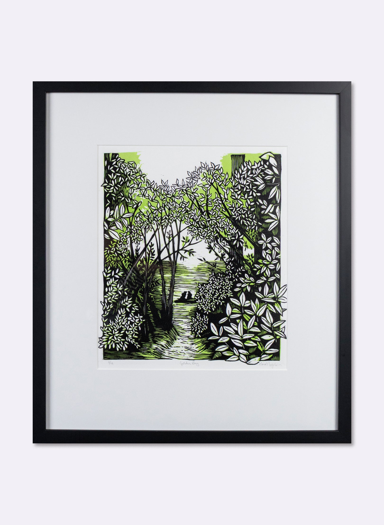 Golden Bay (Green) -  Wood Cut Print Framed
