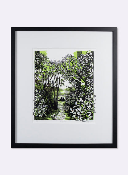 Golden Bay (Green) -  Wood Cut Print Framed