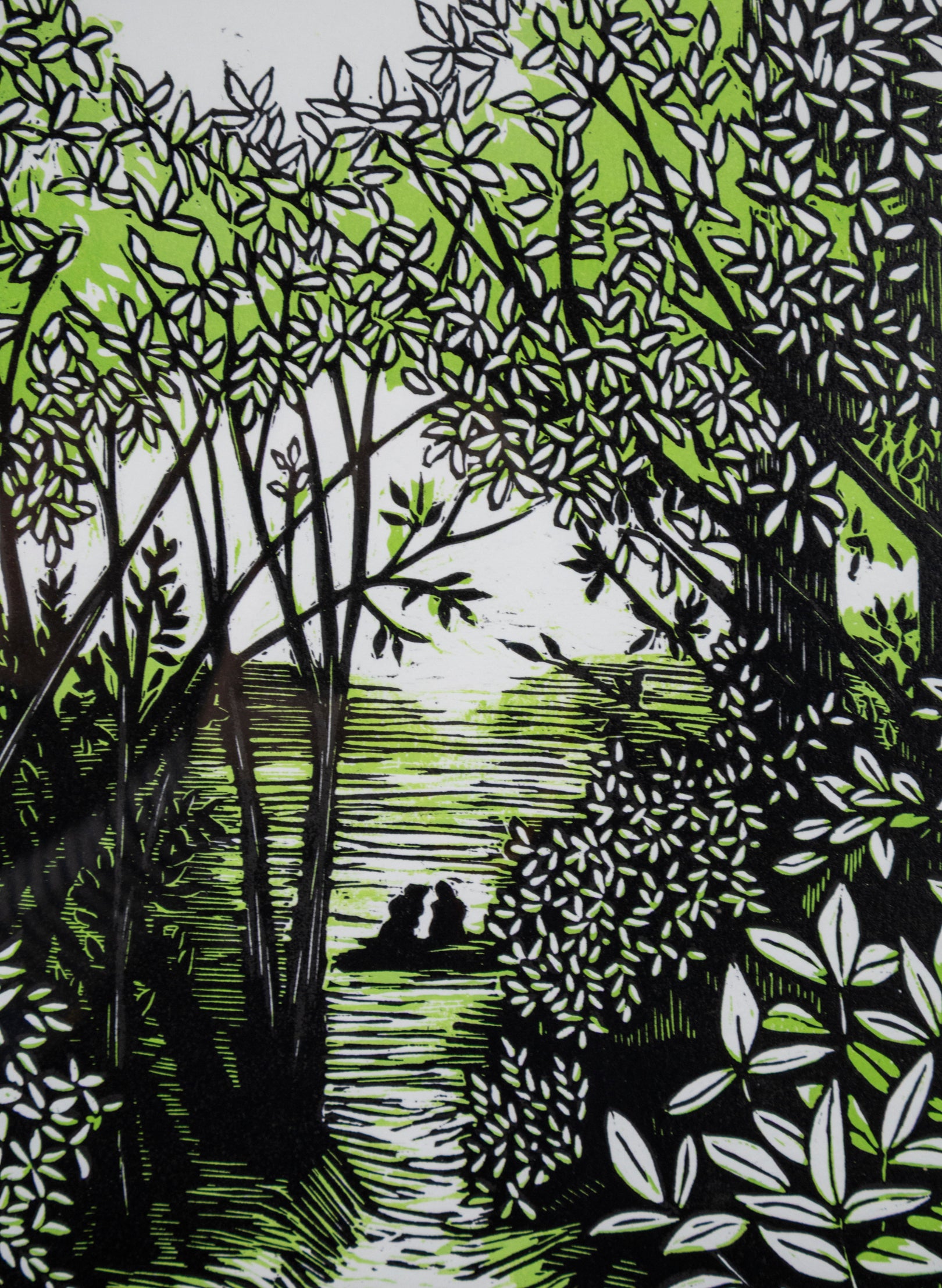 Golden Bay (Green) -  Wood Cut Print Framed