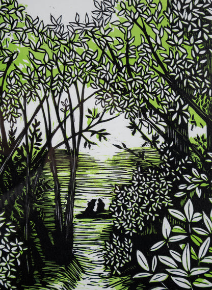 Golden Bay (Green) -  Wood Cut Print Framed