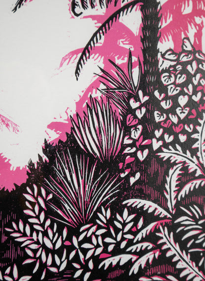 Listen (Pink) -  Wood Cut Print Framed