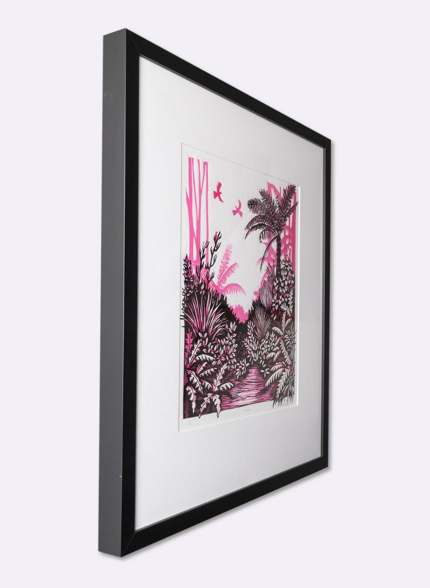 Listen (Pink) -  Wood Cut Print Framed