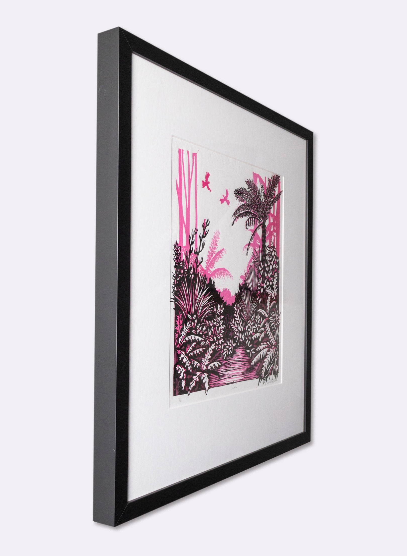 Listen (Pink) -  Wood Cut Print Framed