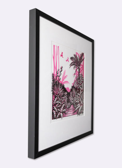 Listen (Pink) -  Wood Cut Print Framed