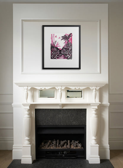 Listen (Pink) -  Wood Cut Print Framed
