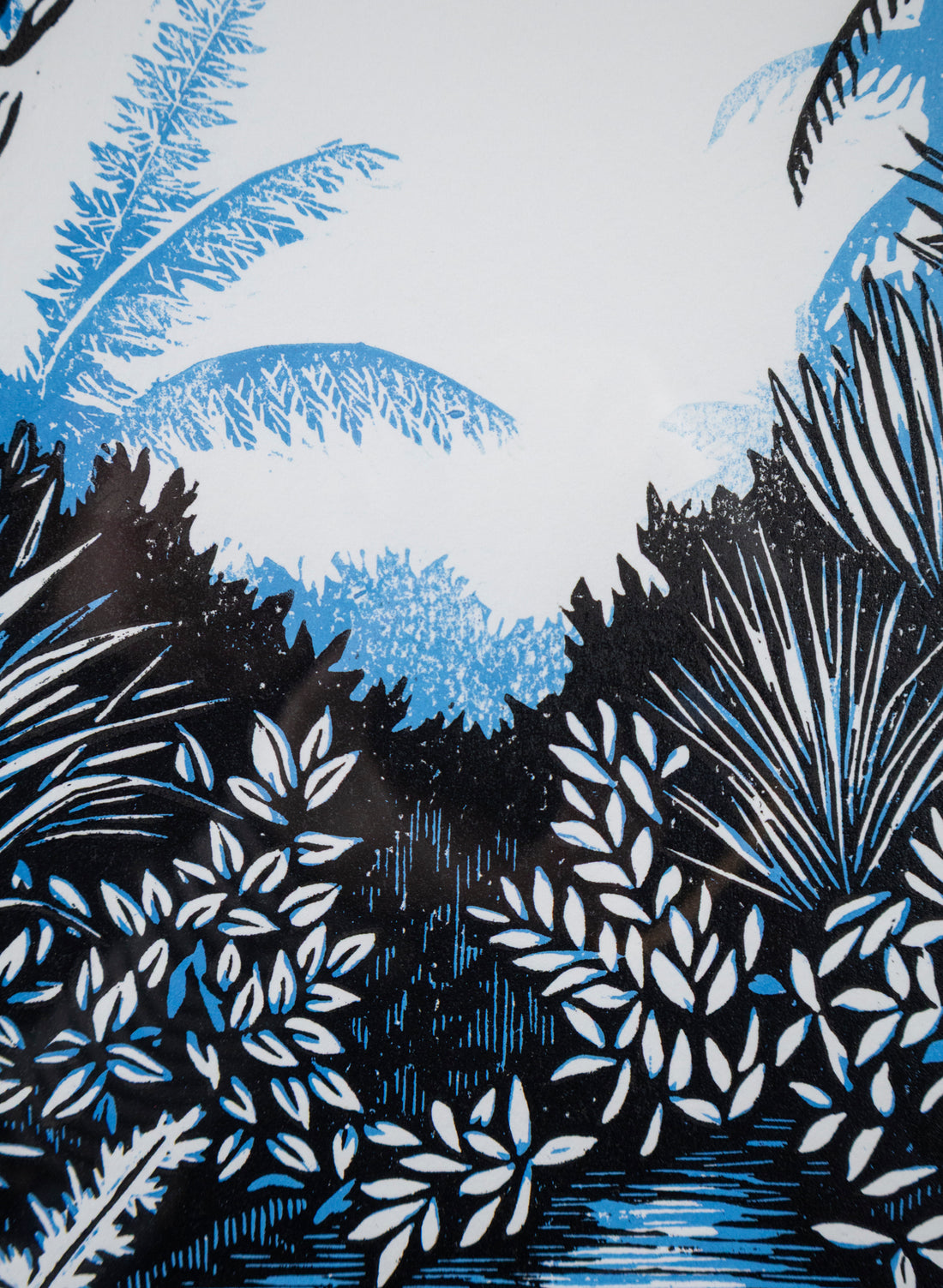 Listen (Blue) -  Wood Cut Print Framed