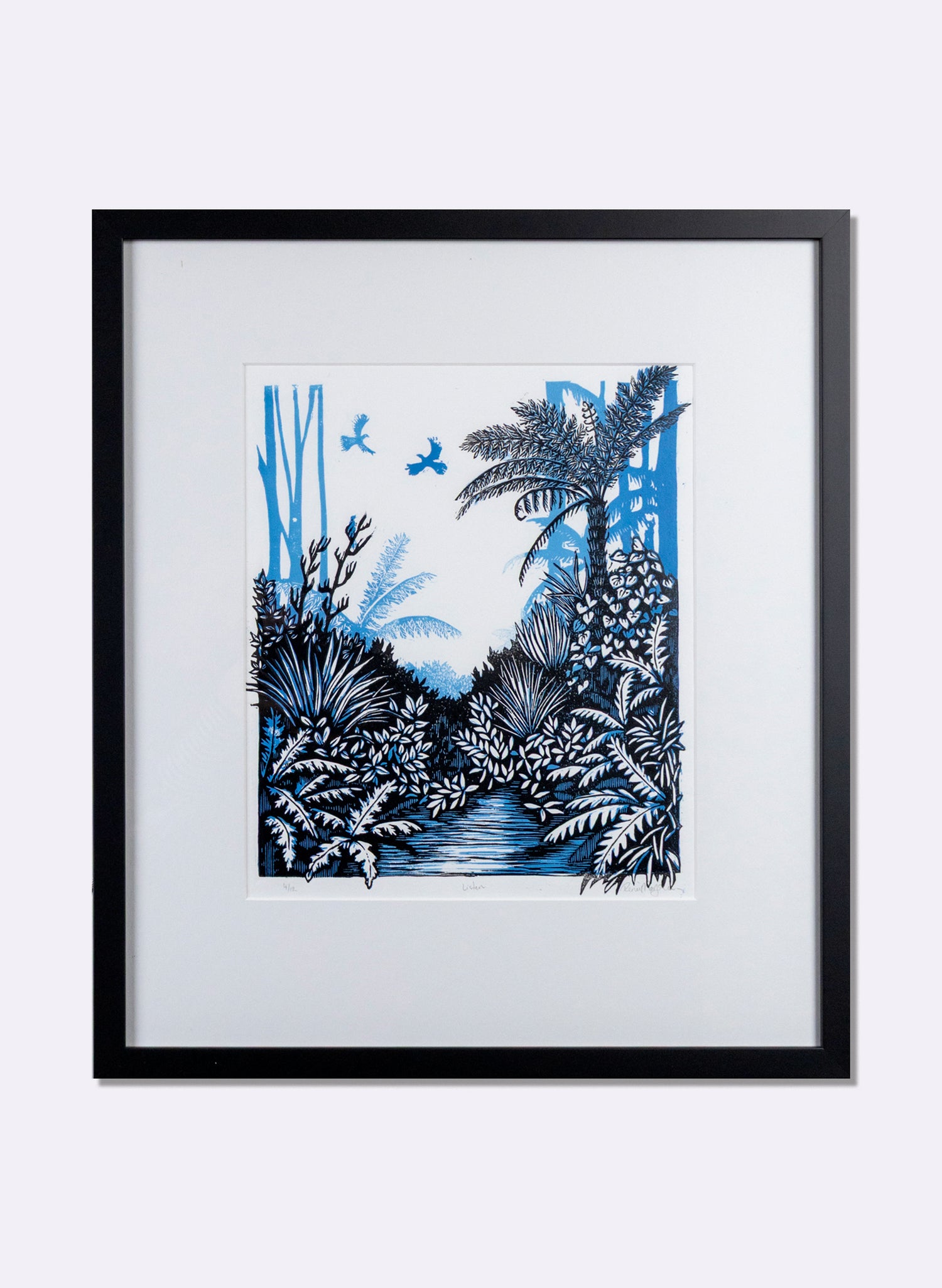 Listen (Blue) -  Wood Cut Print Framed