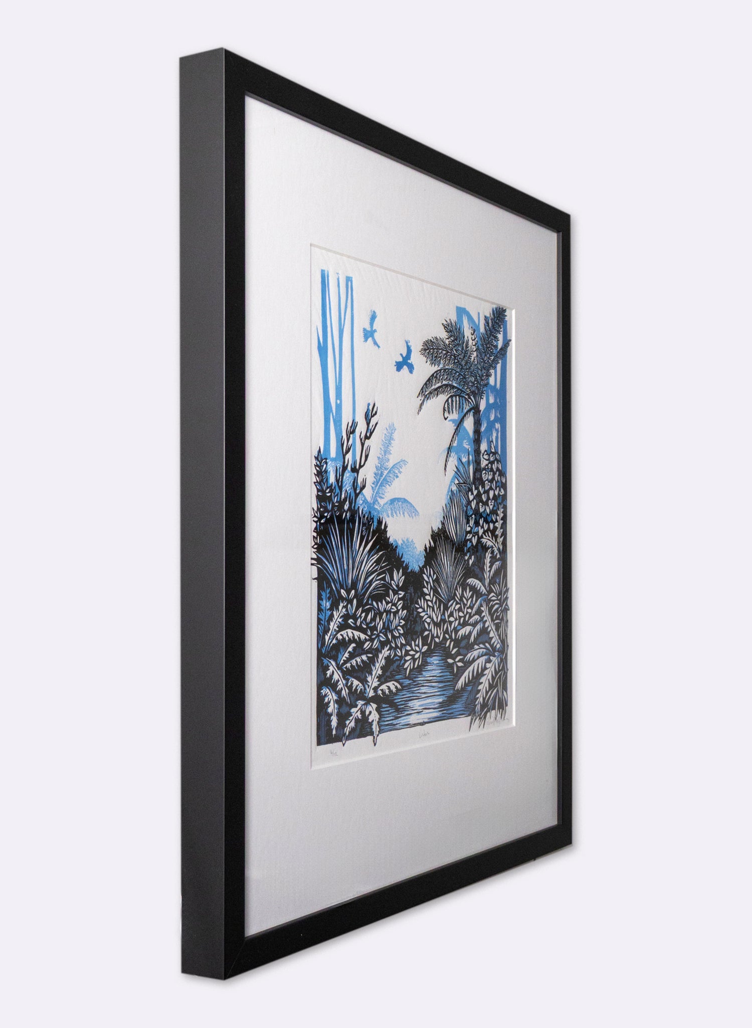 Listen (Blue) -  Wood Cut Print Framed