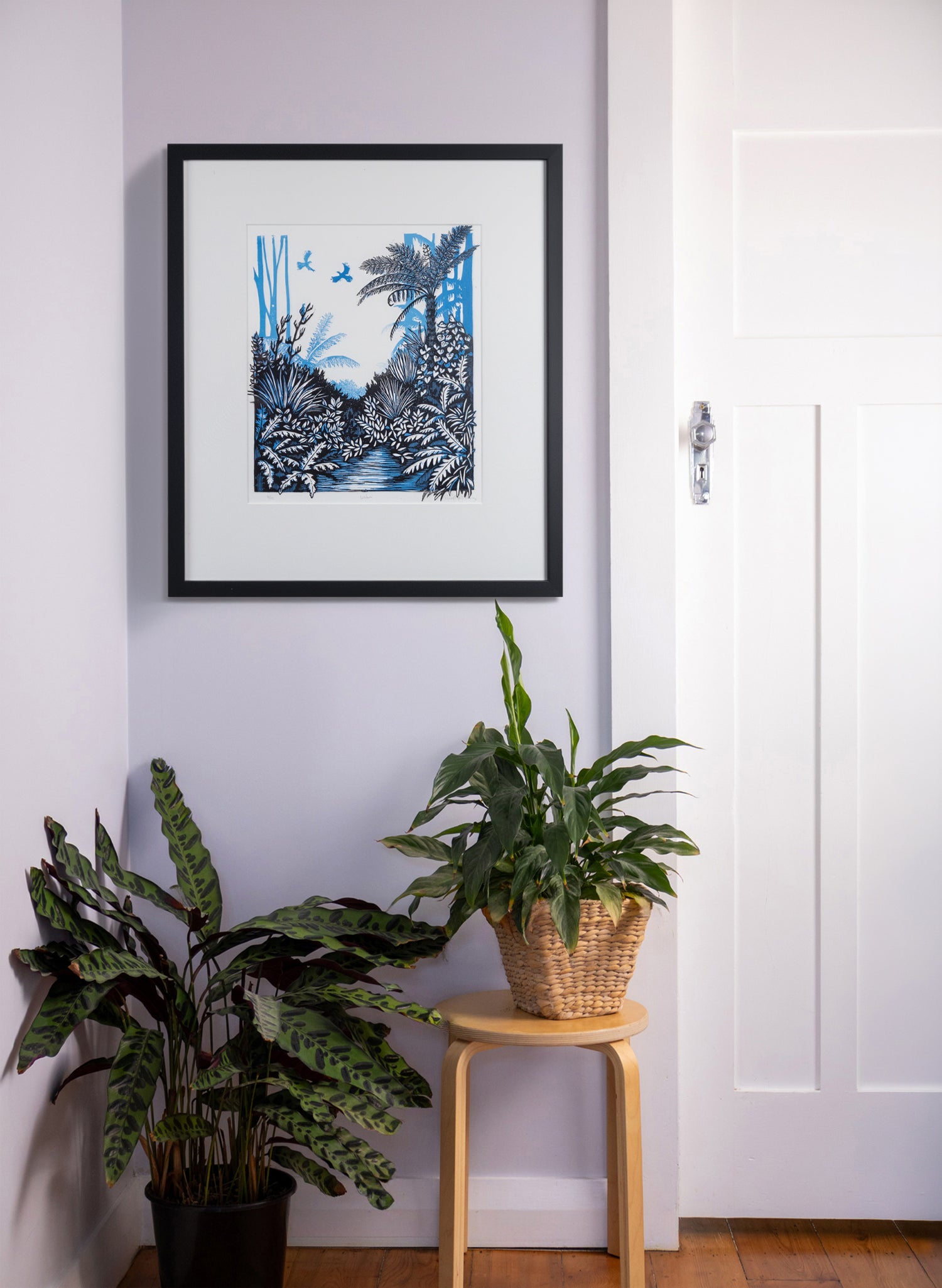 Listen (Blue) -  Wood Cut Print Framed