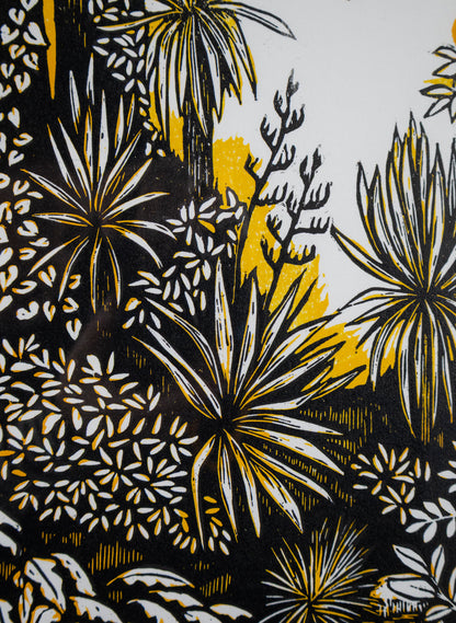 Pause (Yellow) -  Wood Cut Print Framed
