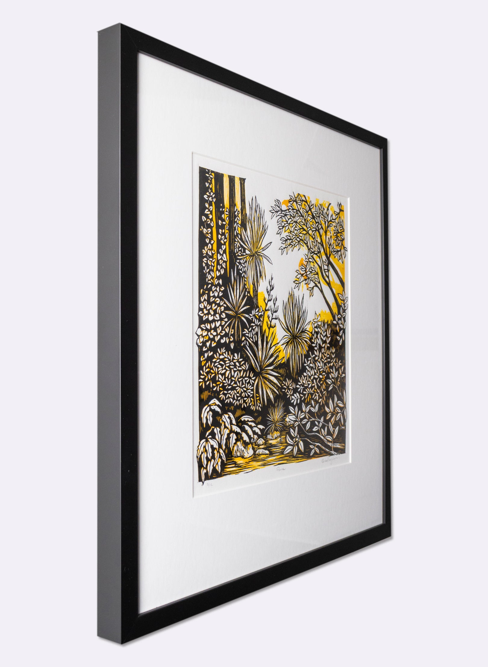 Pause (Yellow) -  Wood Cut Print Framed