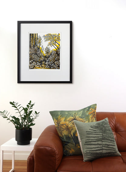 Pause (Yellow) -  Wood Cut Print Framed