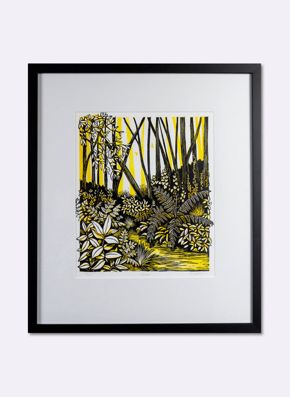 Wander (Yellow) -  Wood Cut Print Framed