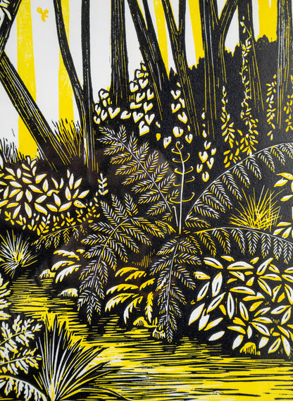 Wander (Yellow) -  Wood Cut Print Framed