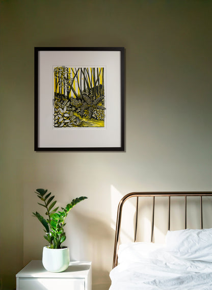 Wander (Yellow) -  Wood Cut Print Framed