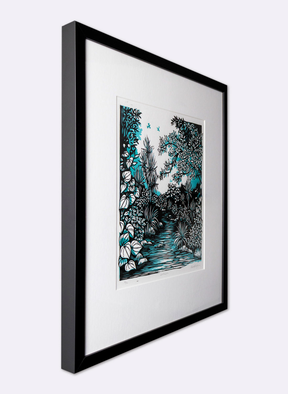 Upstream (Teal) -  Wood Cut Print Framed
