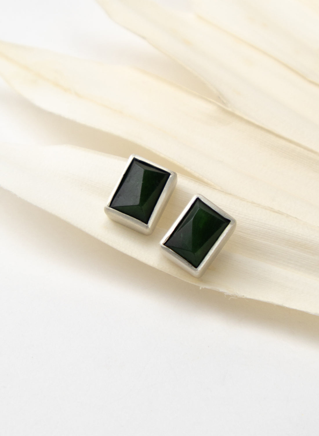 Rectangle Facetted Cut Pounamu Stud Earrings