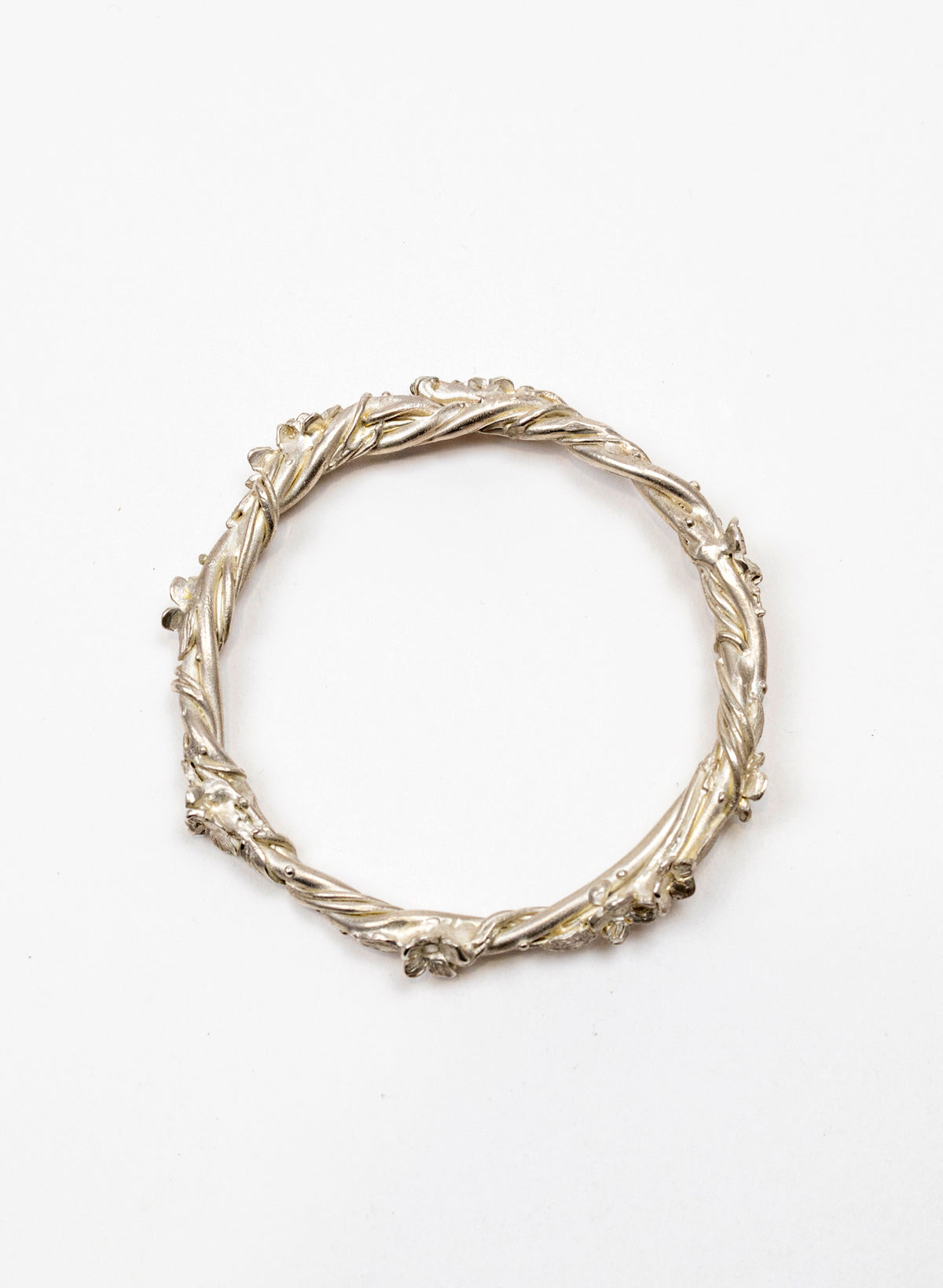 Entwined Flower and Leaf Bangle - Silver