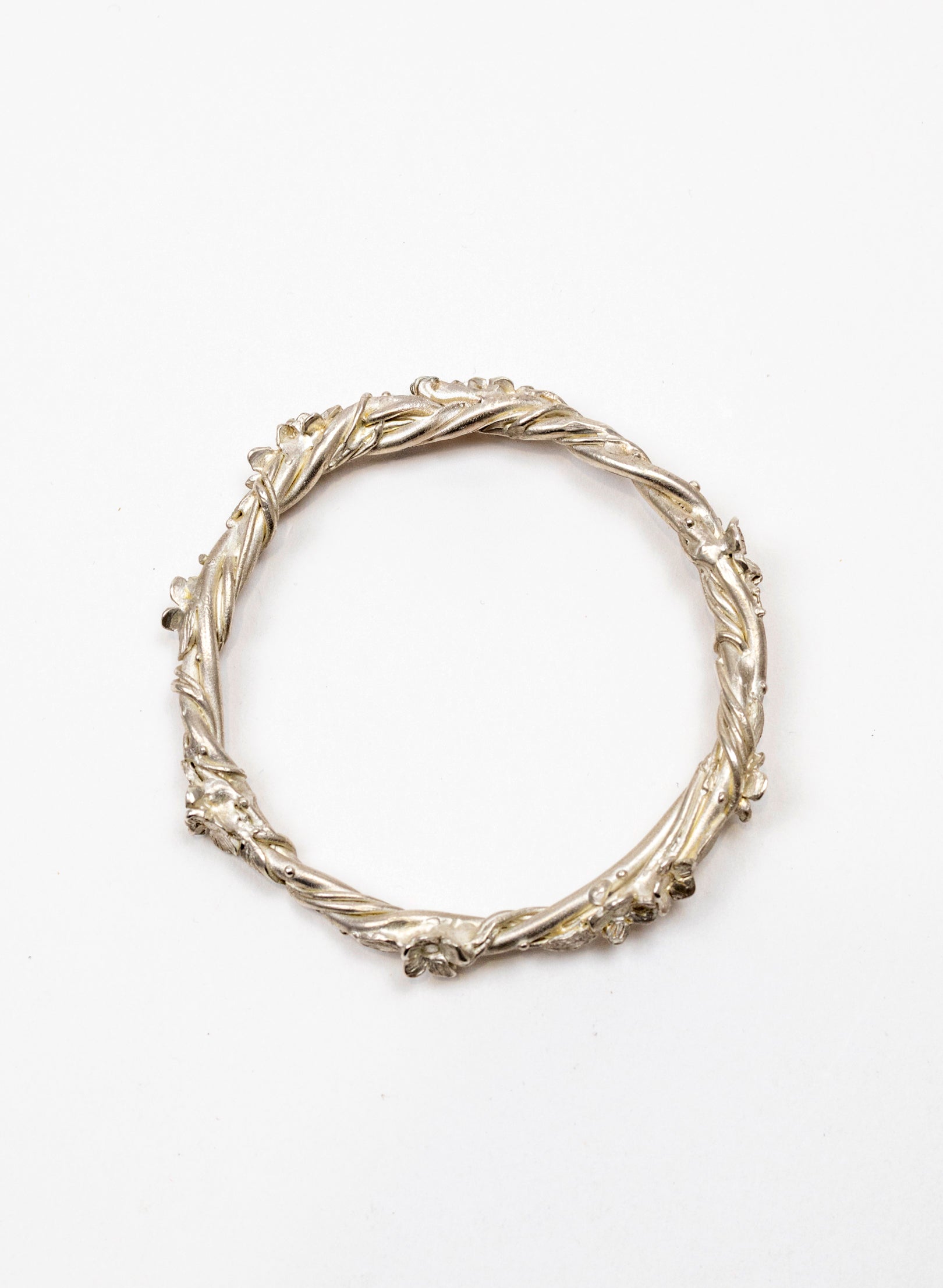 Entwined Flower and Leaf Bangle - Silver