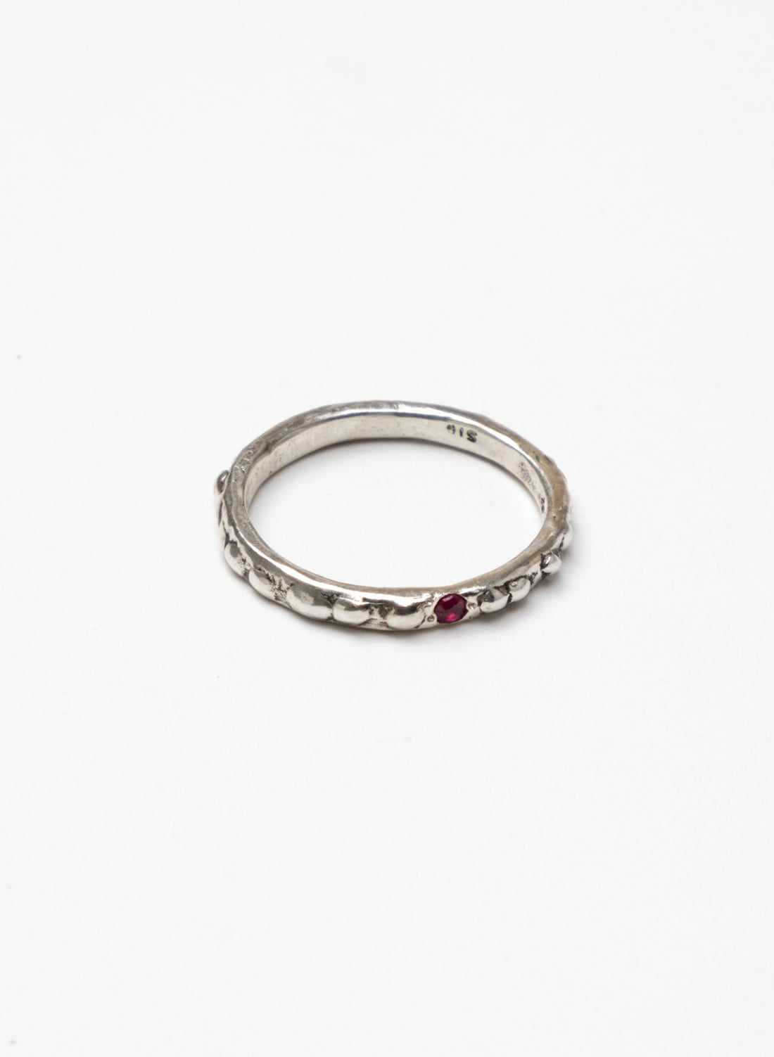 Fluid Silver Stacking Ring + Ruby