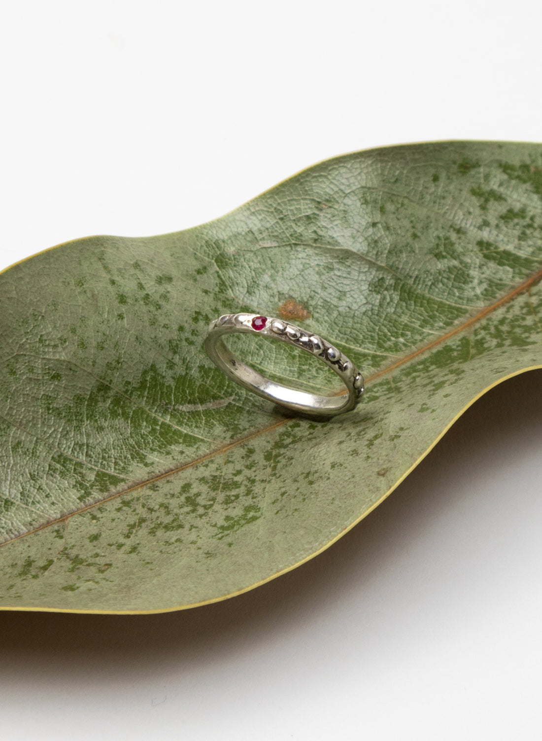 Fluid Silver Stacking Ring + Ruby