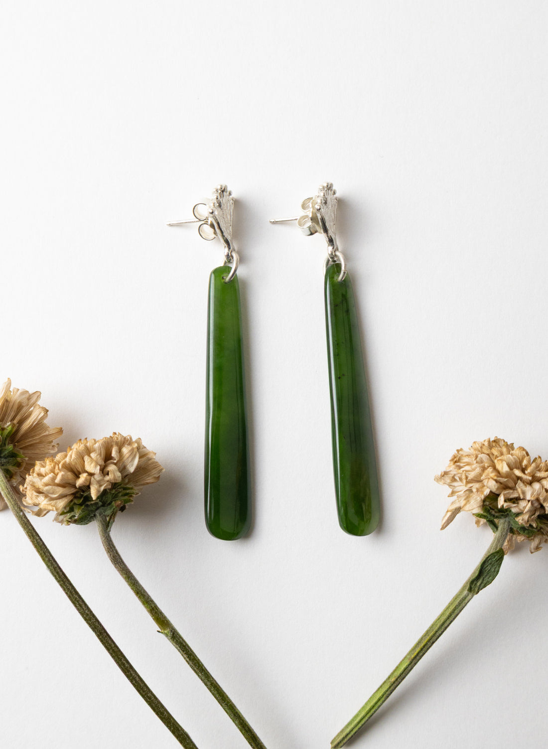 Pohutukawa Flower and Pounamu Earrings