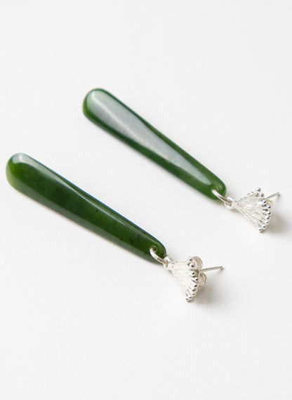 Pohutukawa Flower and Pounamu Earrings