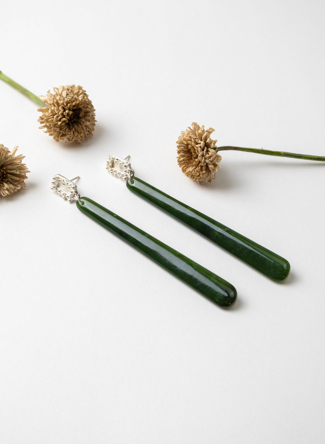Modernist Silver and Pounamu Earrings