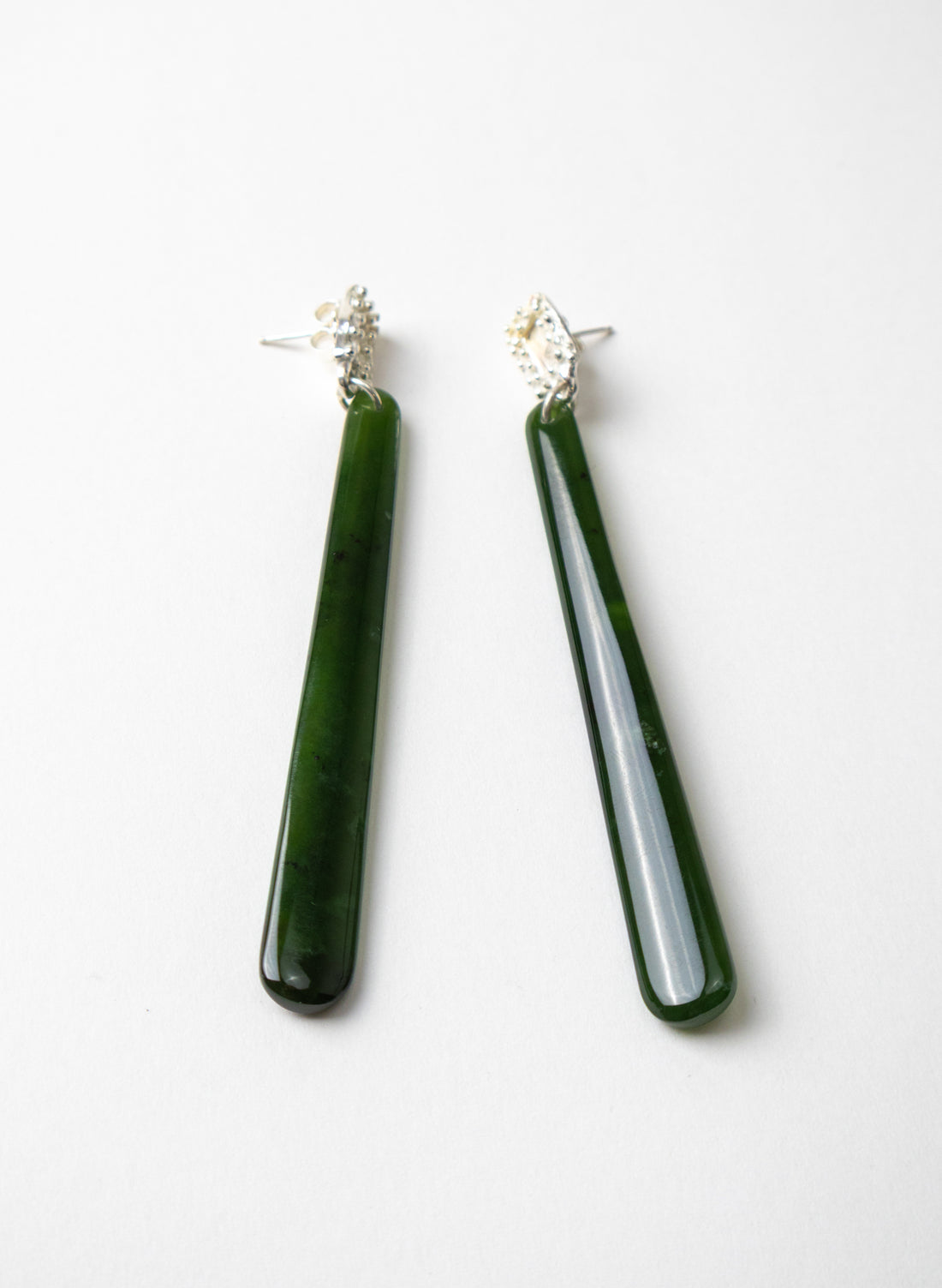 Modernist Silver and Pounamu Earrings