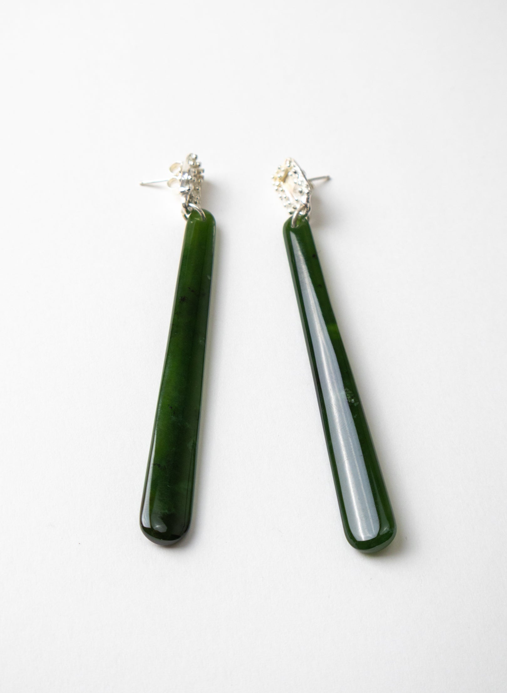 Modernist Silver and Pounamu Earrings