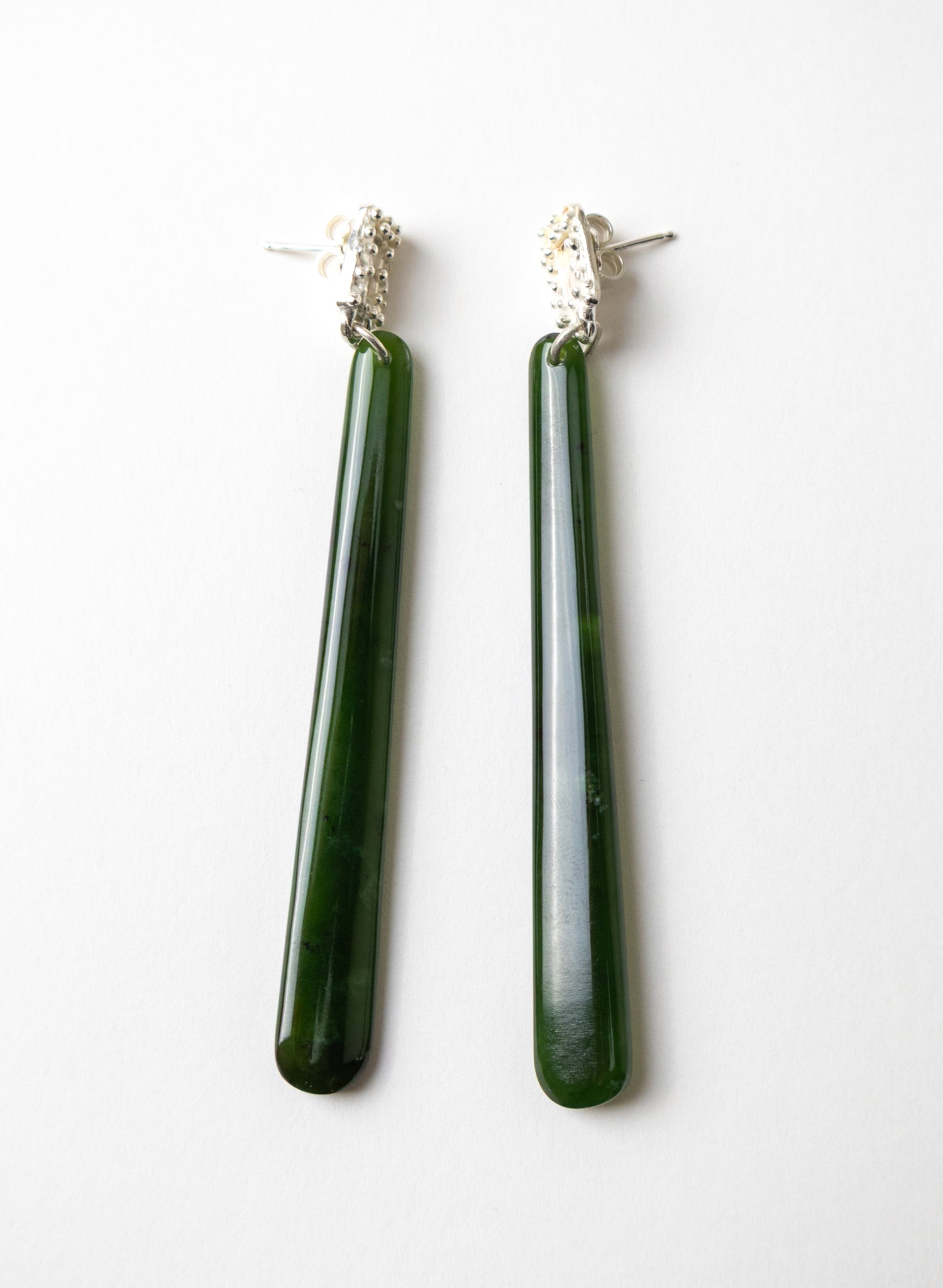 Modernist Silver and Pounamu Earrings