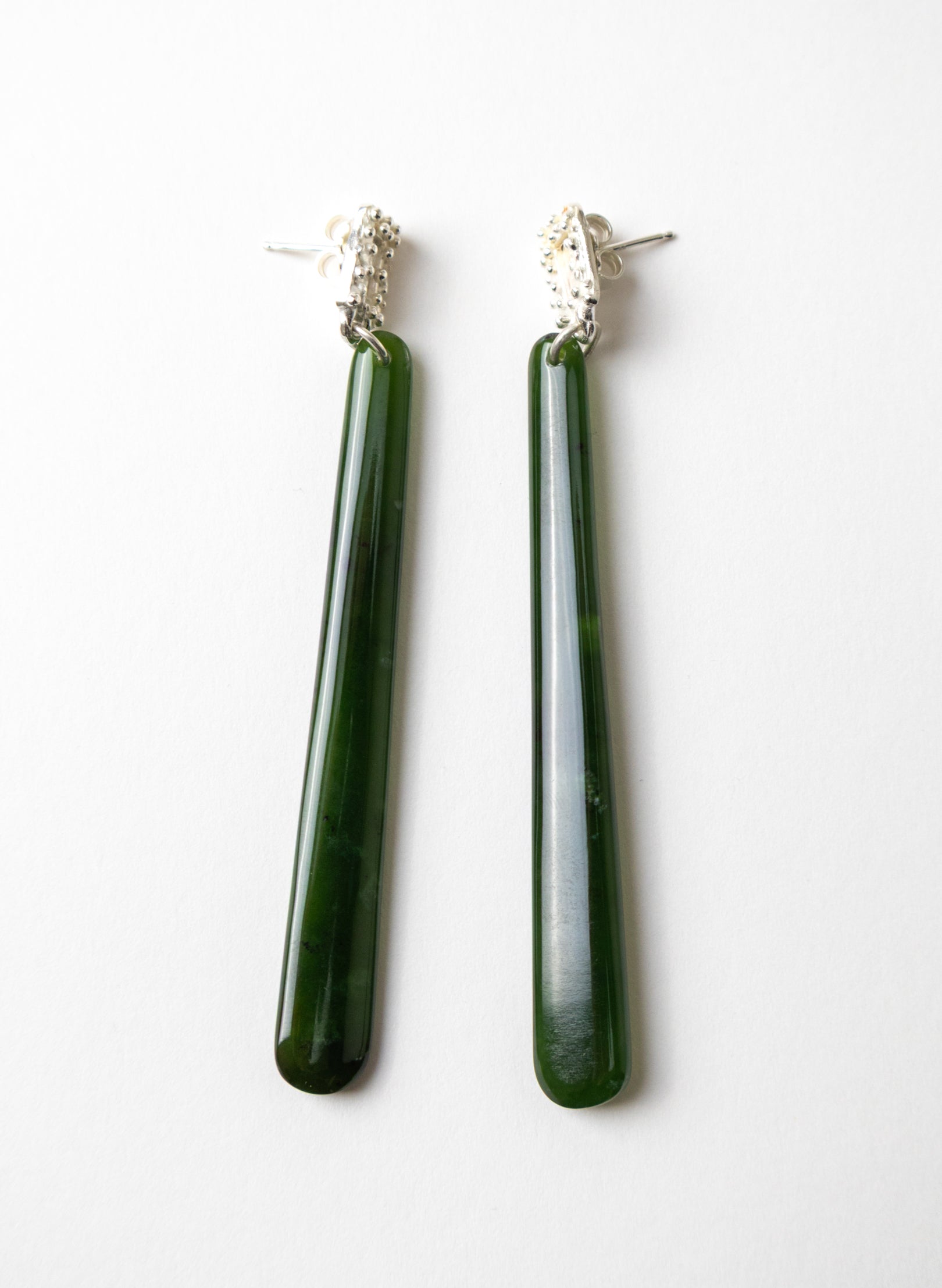 Modernist Silver and Pounamu Earrings
