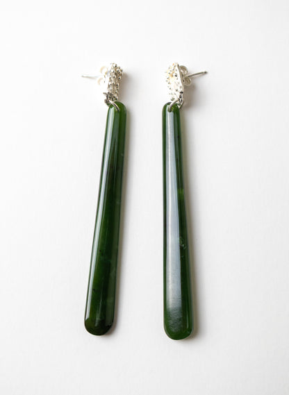 Modernist Silver and Pounamu Earrings